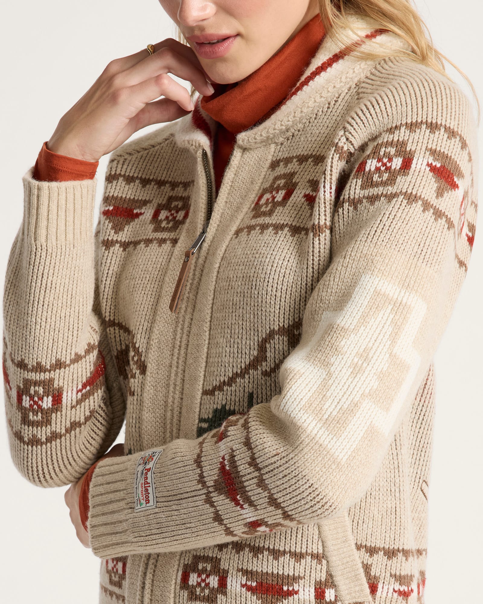 Pendleton | Alpin Lambswool Zip Cardigan | Oatmeal Heather