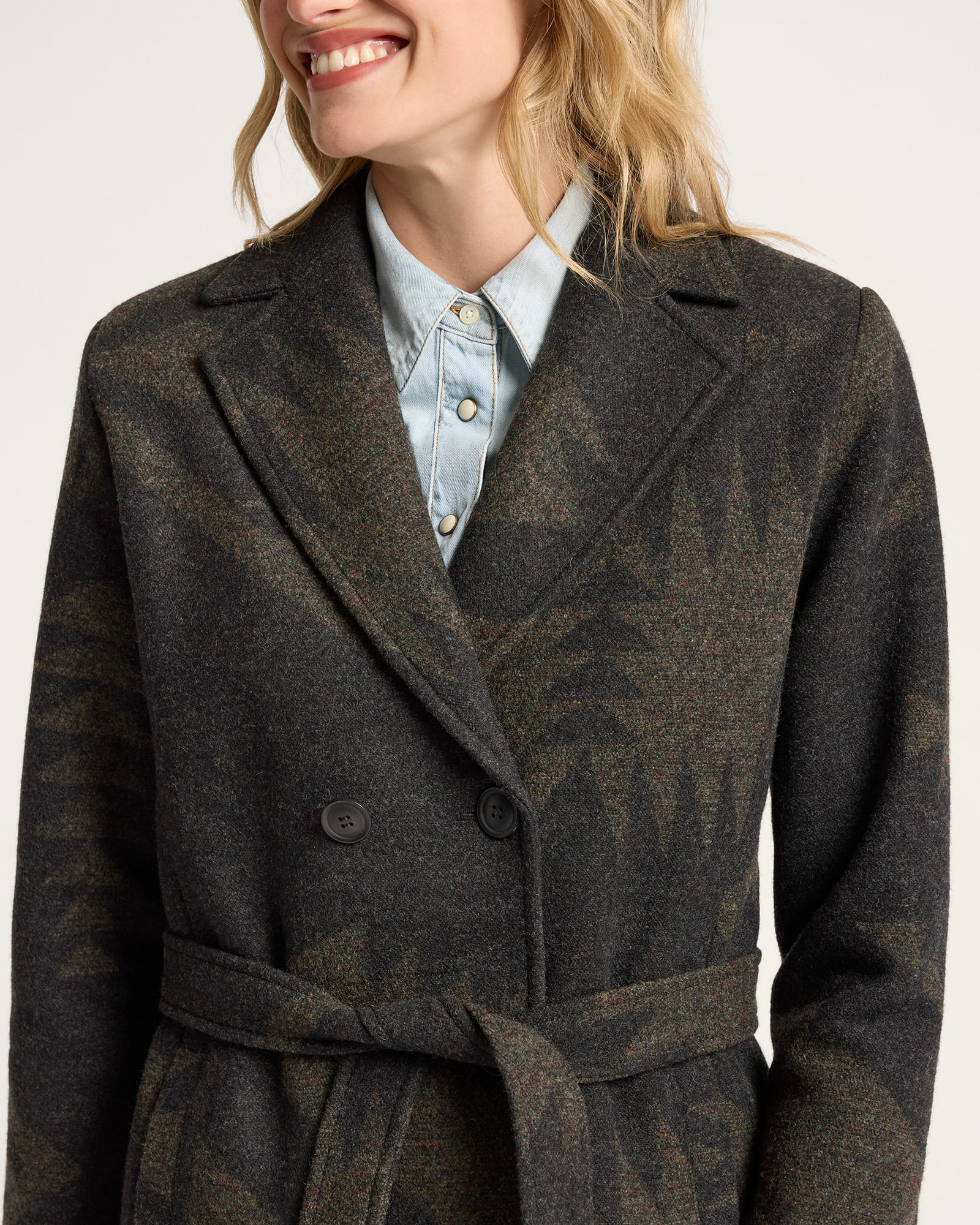 Pendleton | Jacquard Wool Trench Coat | Mirror Lake Olive