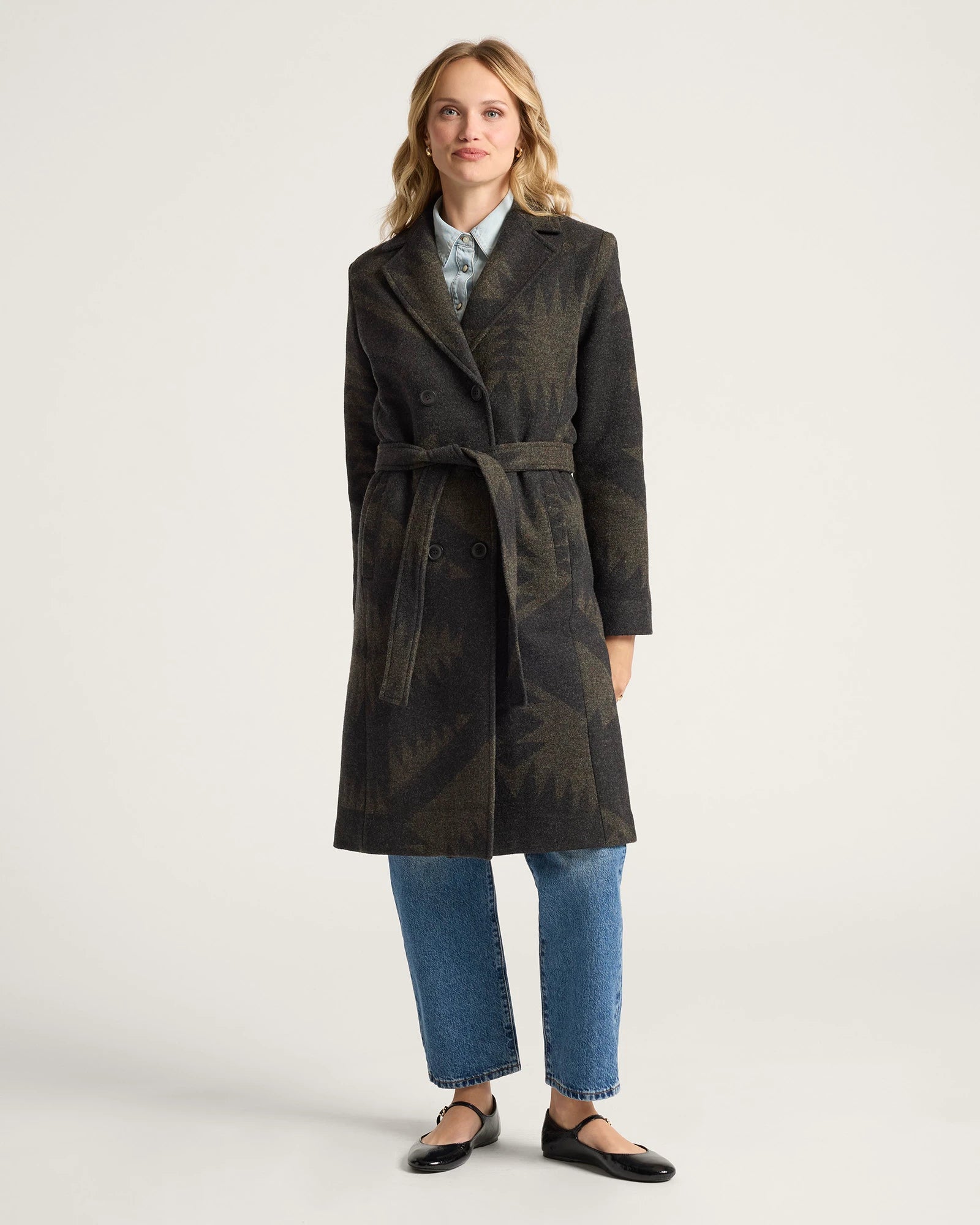 Pendleton | Jacquard Wool Trench Coat | Mirror Lake Olive