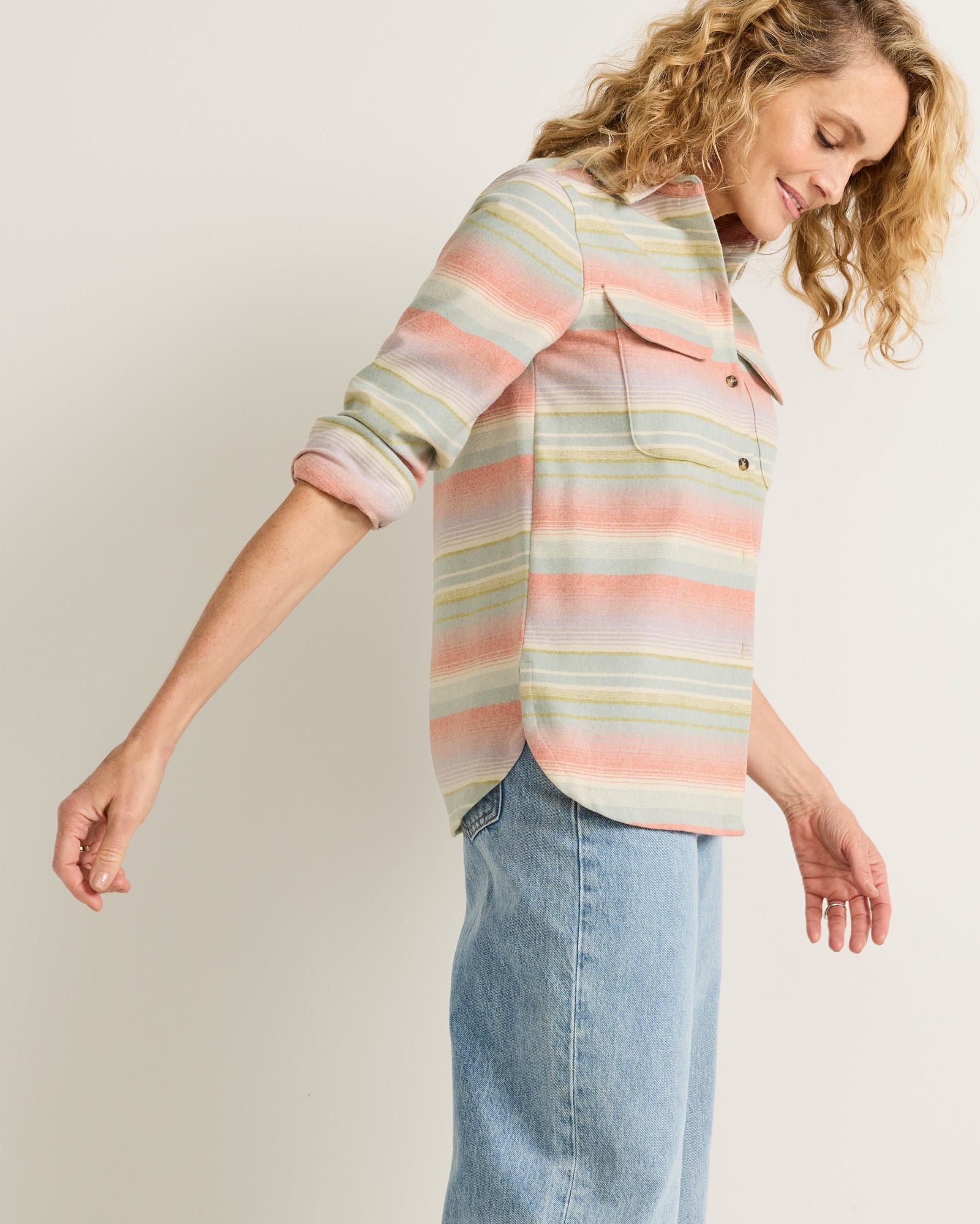 Pendleton | Women's Board Stripe Shirt | Shale/Coral