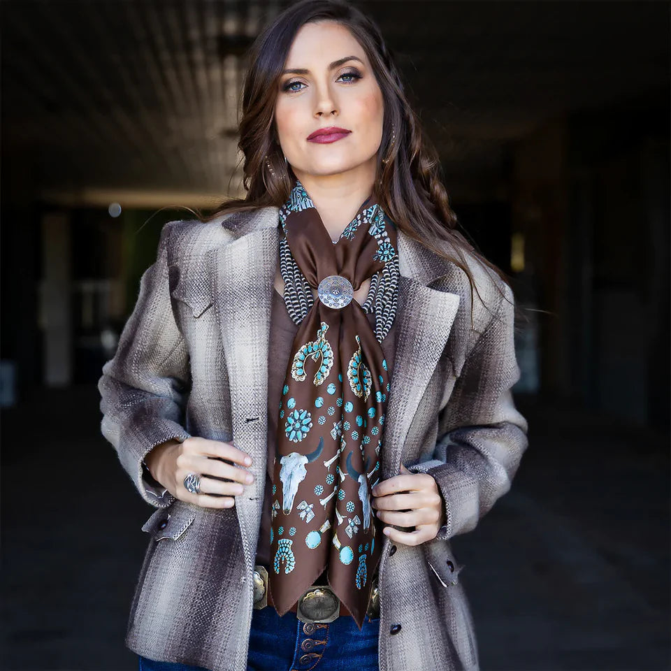 Squash Blossomed Silk Bandana 26" x 26" | Chocolate