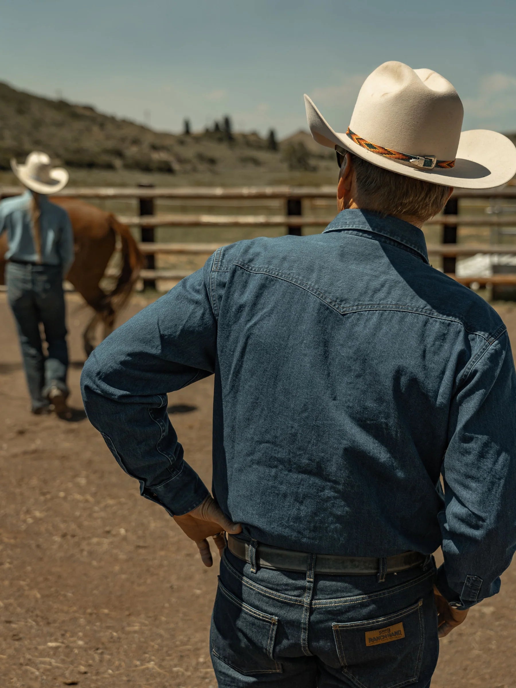 Schaefer Outfitter | Western Denim Pearl Snap Shirt | Dark Indigo
