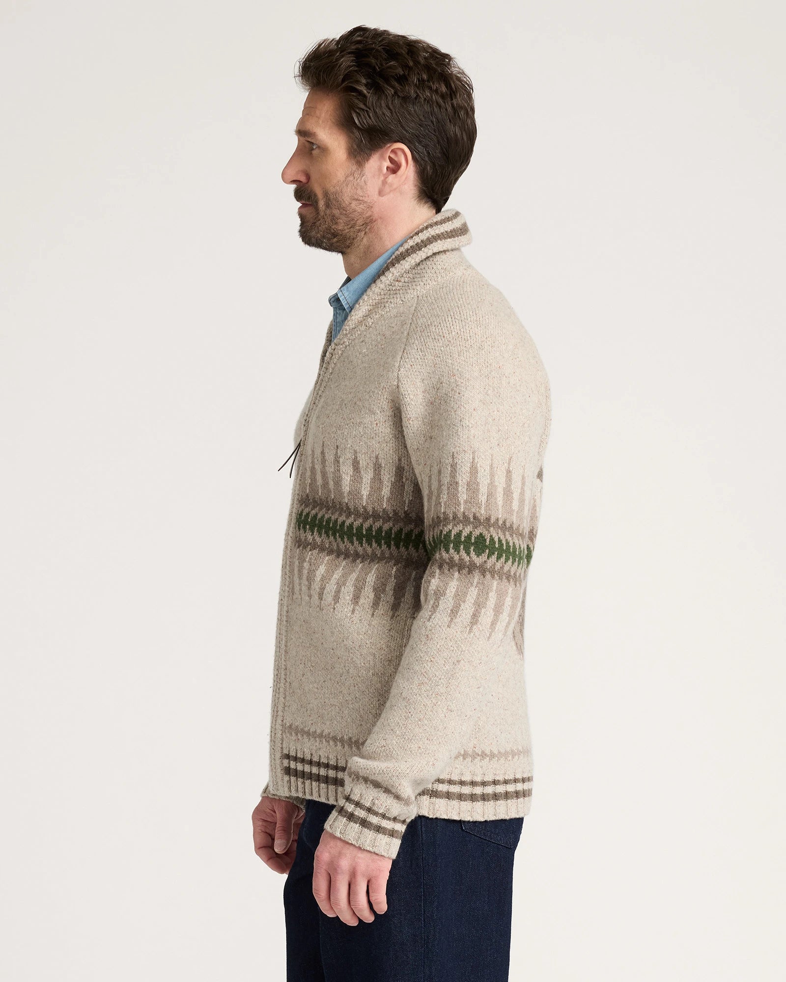 Pendleton | Sawtooth Buck Lambswool Zip Cardigan | Oatmeal