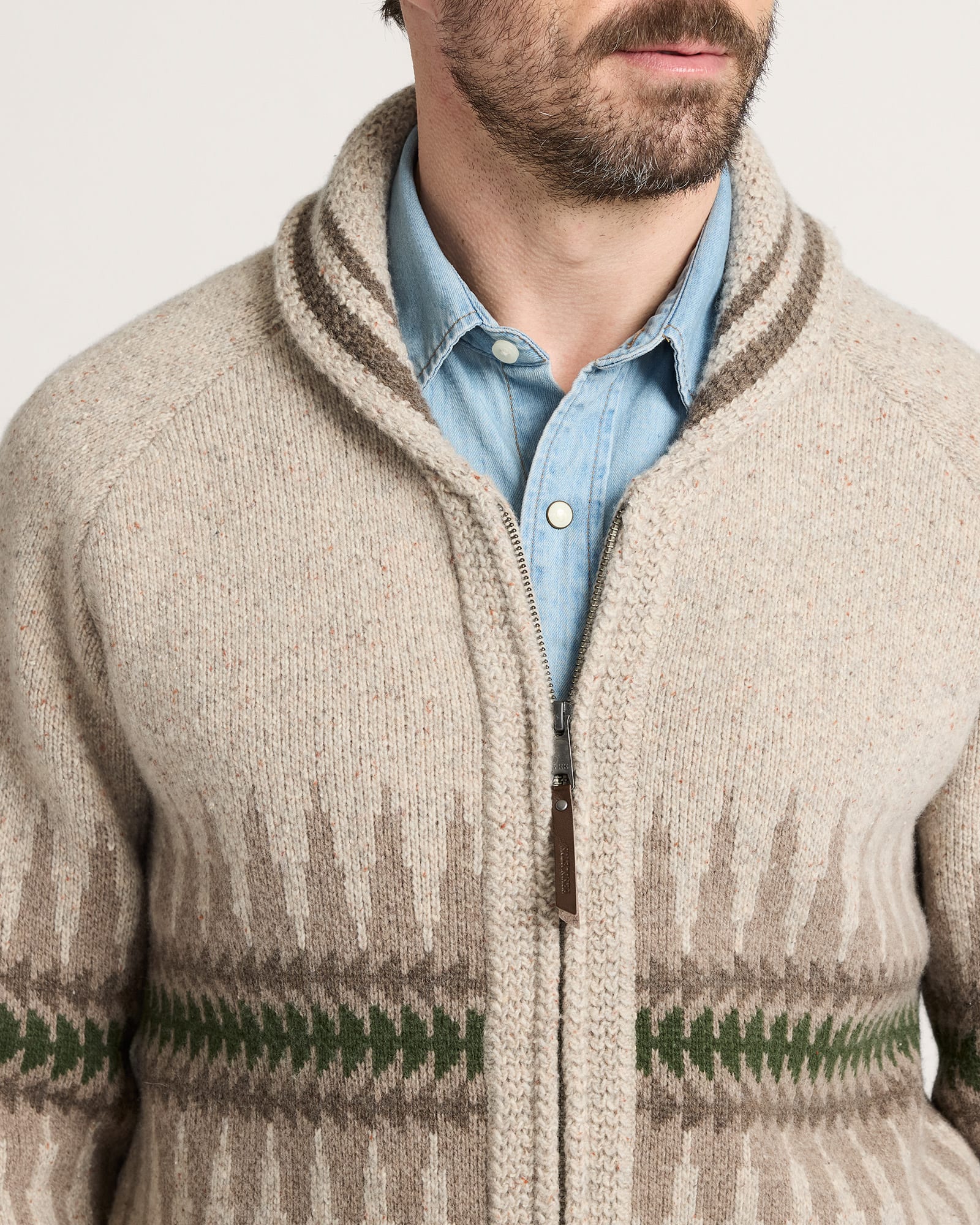 Pendleton | Sawtooth Buck Lambswool Zip Cardigan | Oatmeal