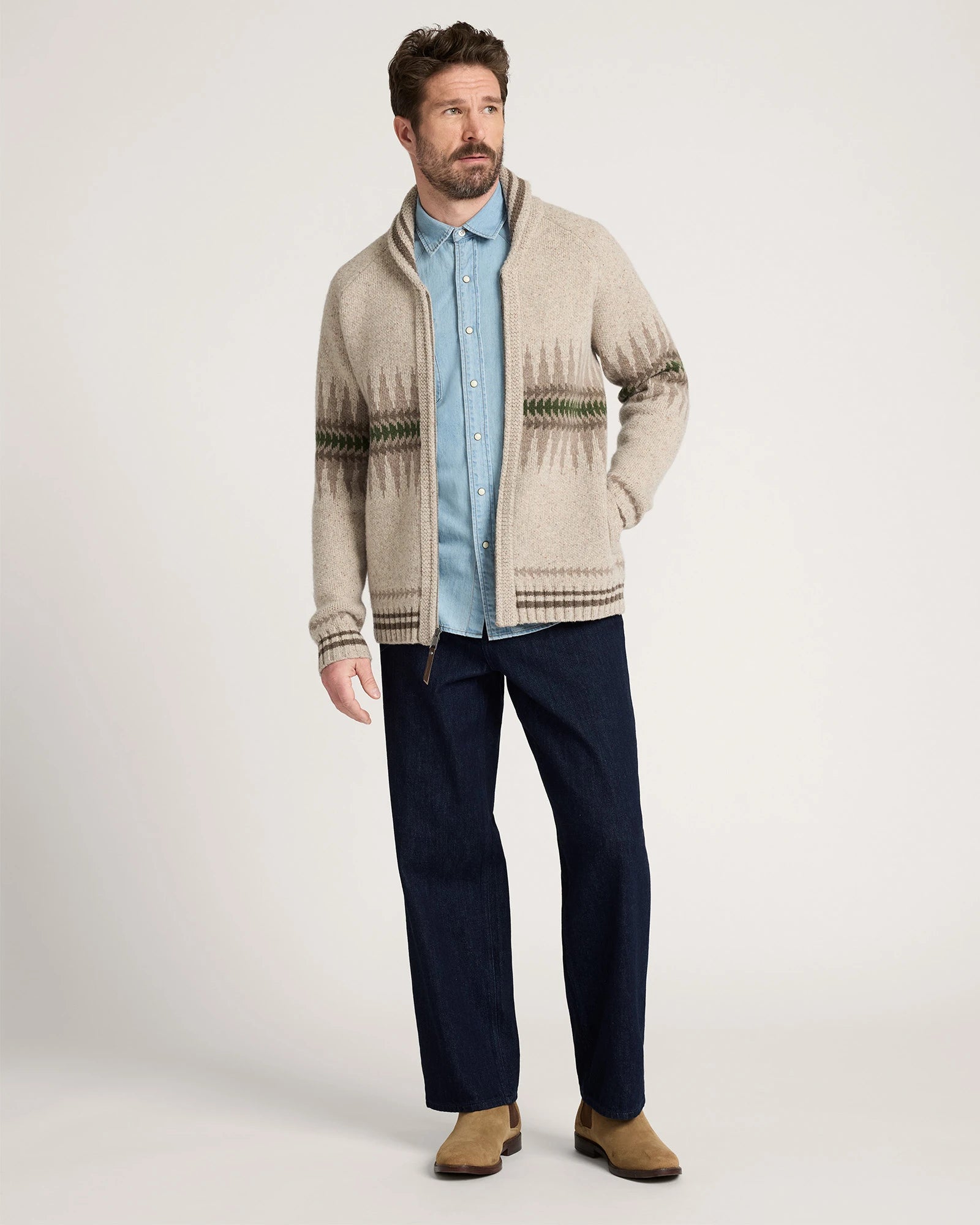Pendleton | Sawtooth Buck Lambswool Zip Cardigan | Oatmeal