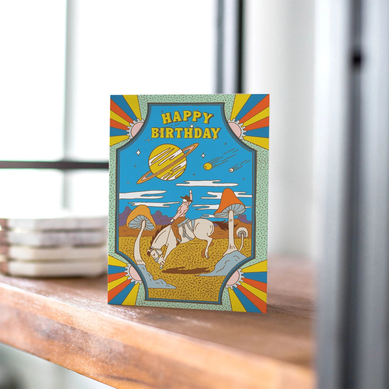 Retro Space Cowboy Birthday Greeting Card