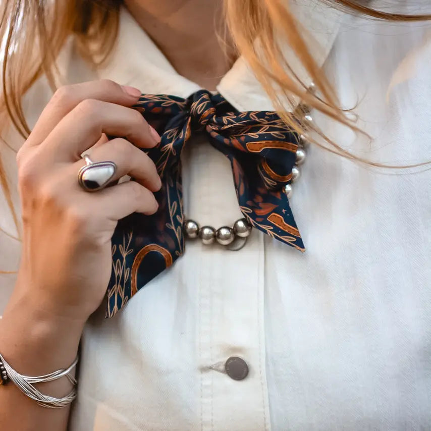 Western Harvest Silk Twilly Scarf | Deep Juniper