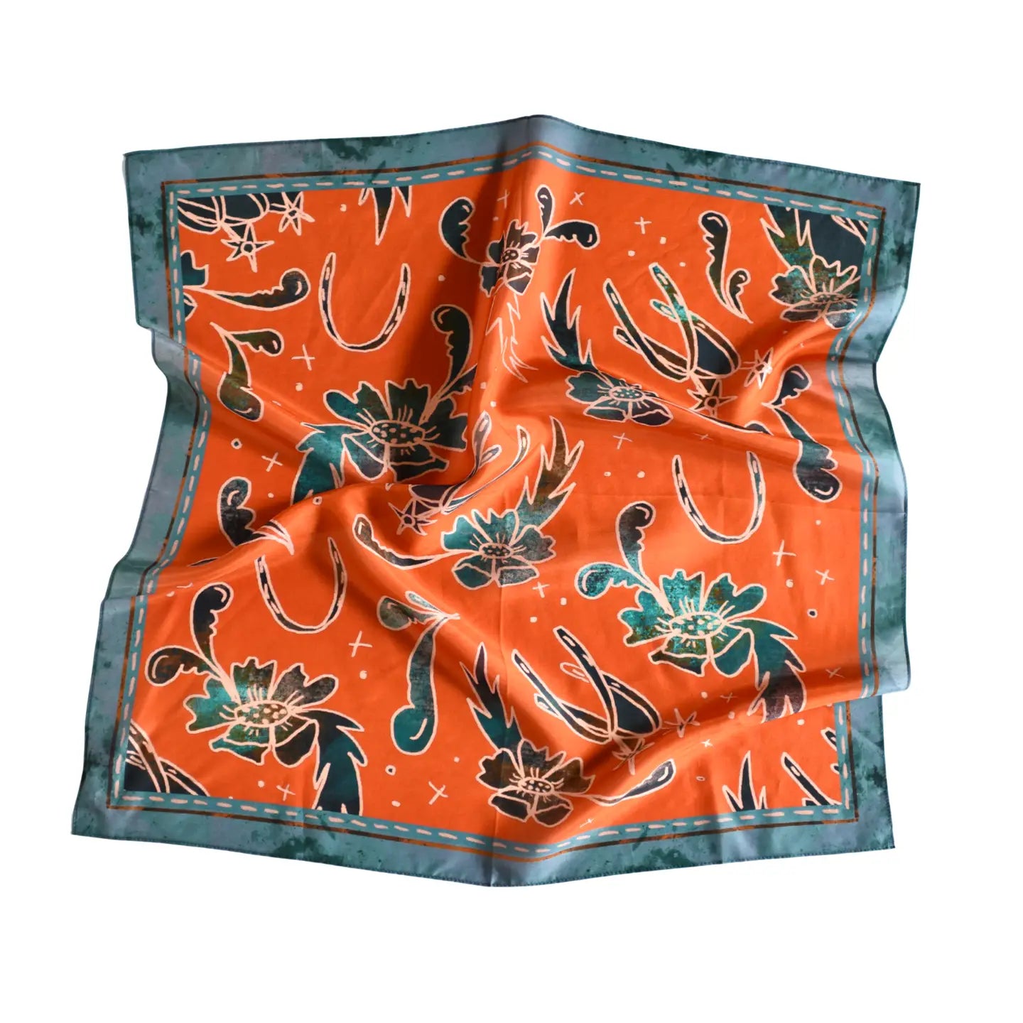 Spurs N’ Horseshoes in Rust Silk Wild Rag Scarf | 26 x 26