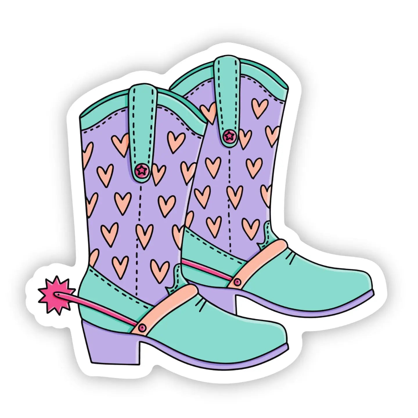 Blue and Purple Heart Cowboy Boots Sticker