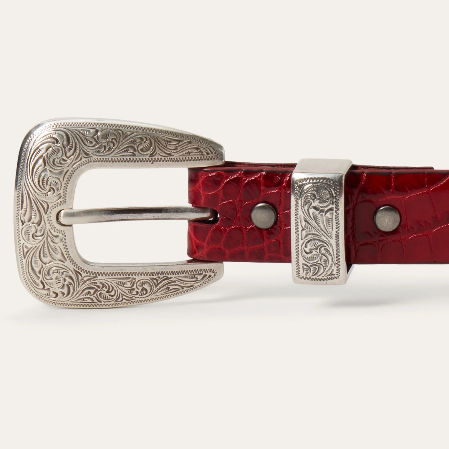 Stetson | Croc Print Italian Leather Tapered Belt | Red