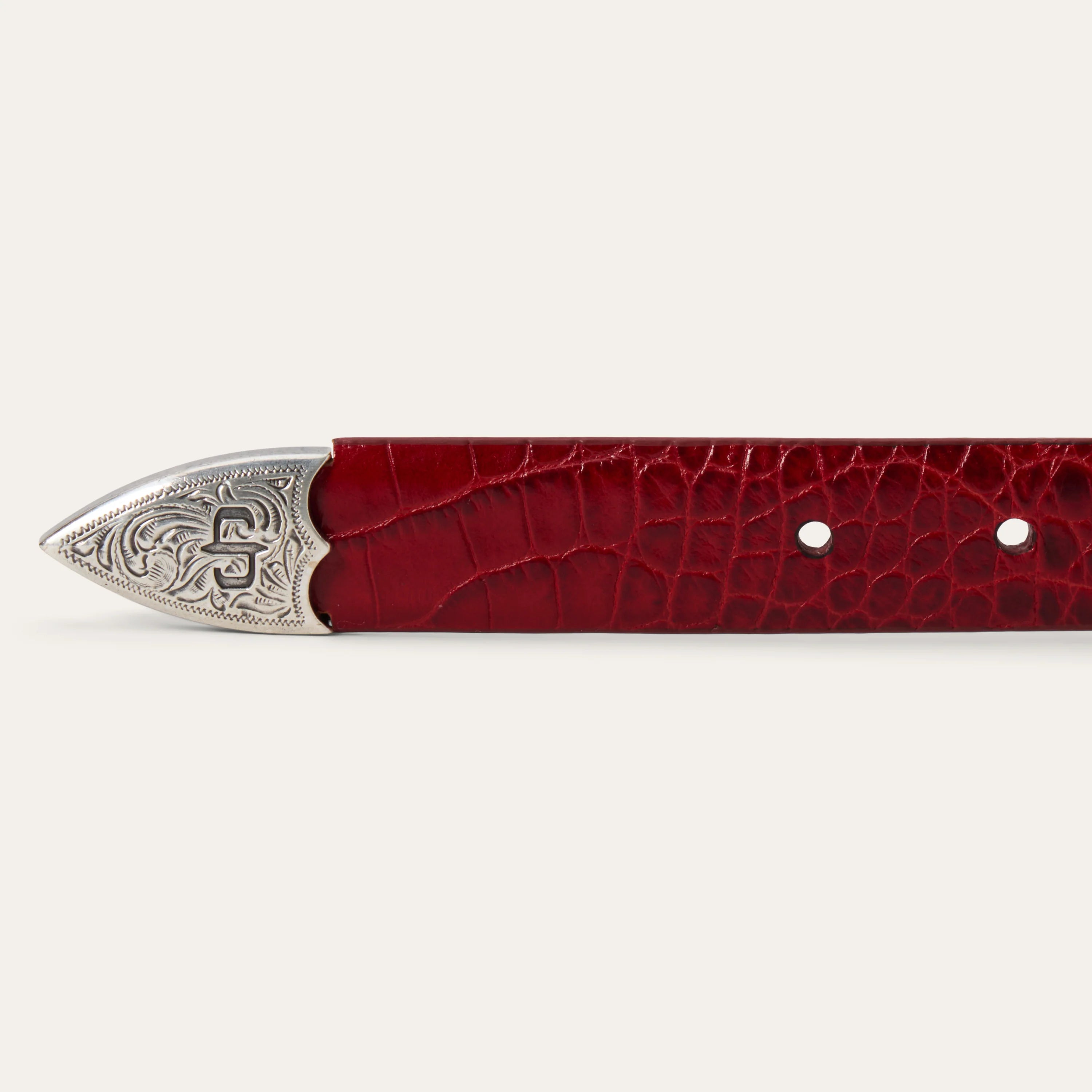 Stetson | Croc Print Italian Leather Tapered Belt | Red