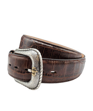 Stetson | Croc Embossed Italian Leather Belt | Cognac
