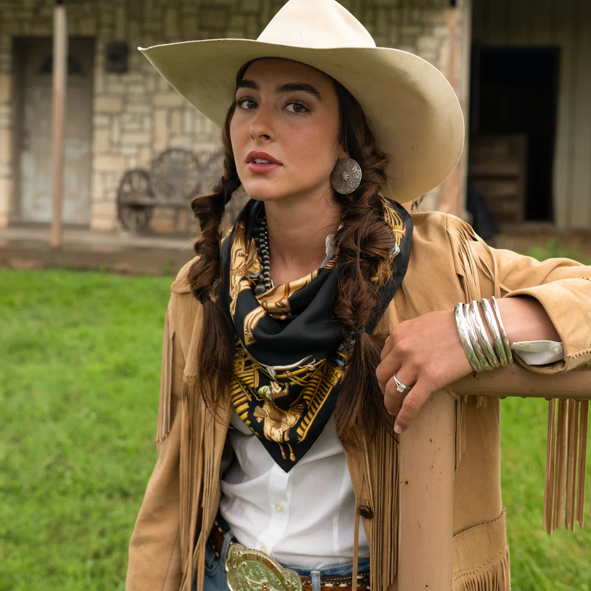 Back When They Bucked Silk Bandana 26 x 26 | Black