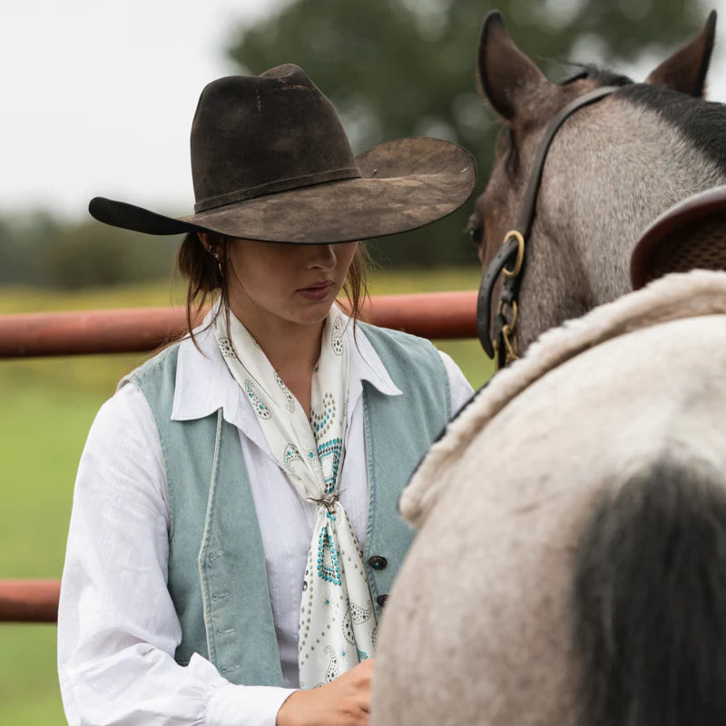 Pretty Paisley Silk Bandana 35" x 35" | White