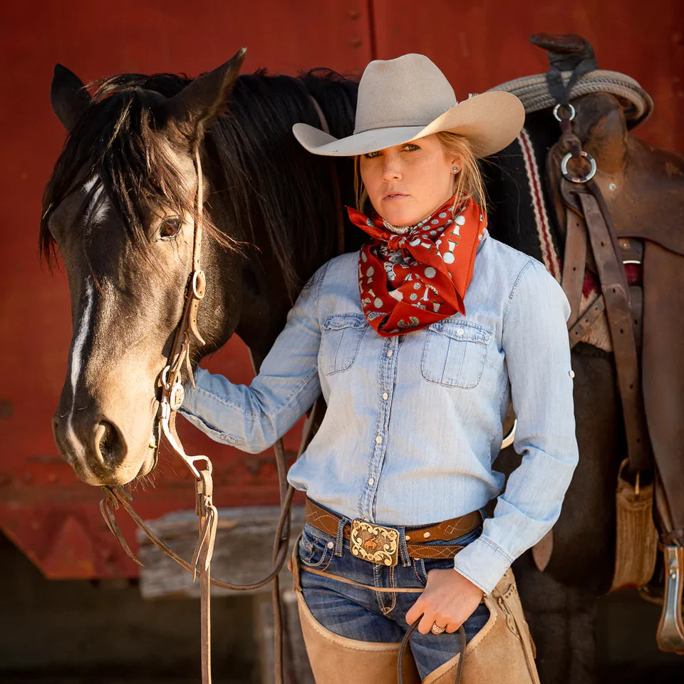 Squash Blossomed Silk Bandana 26" x 26" | Red