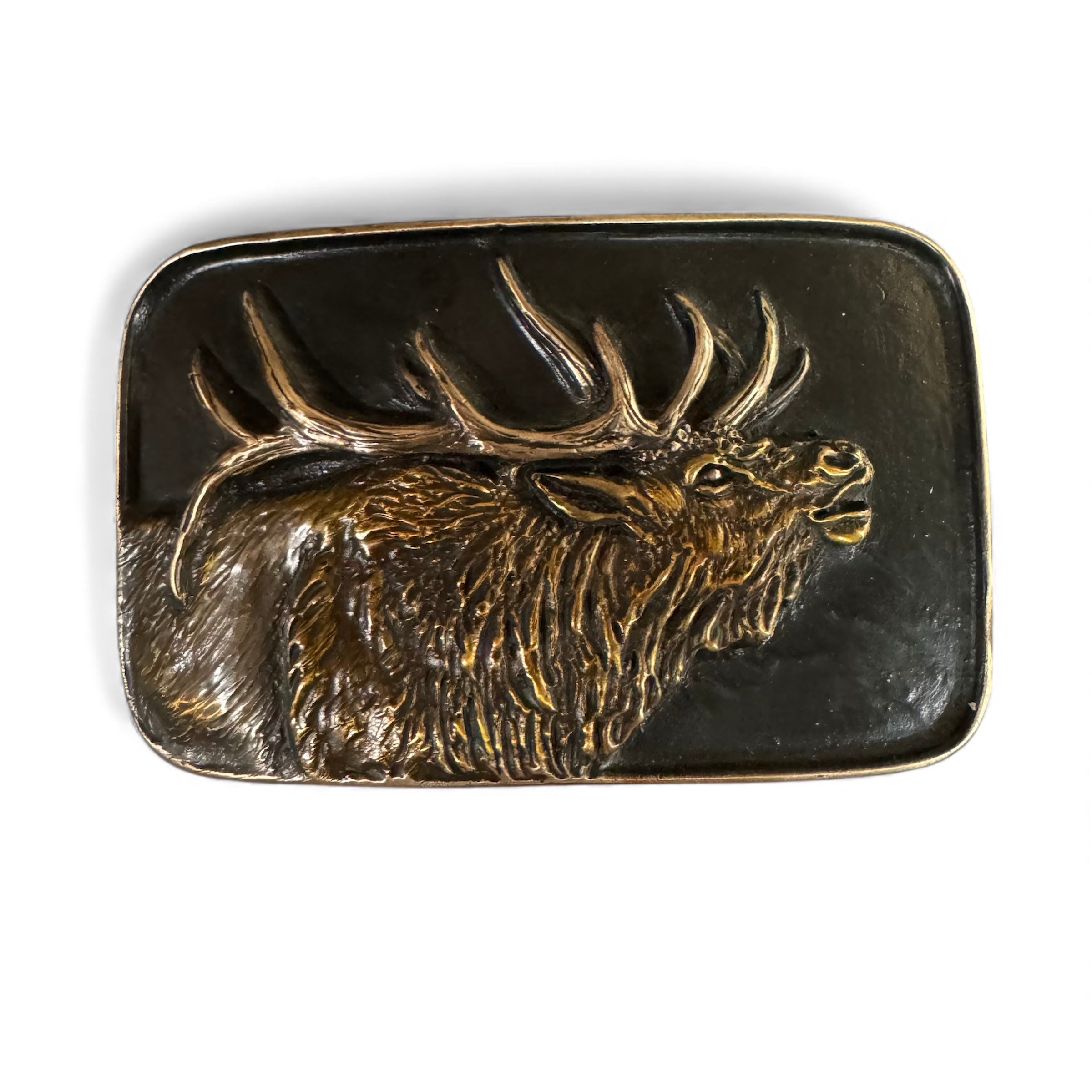Bull Elk Bronze Belt Buckle | Black | Rectangle