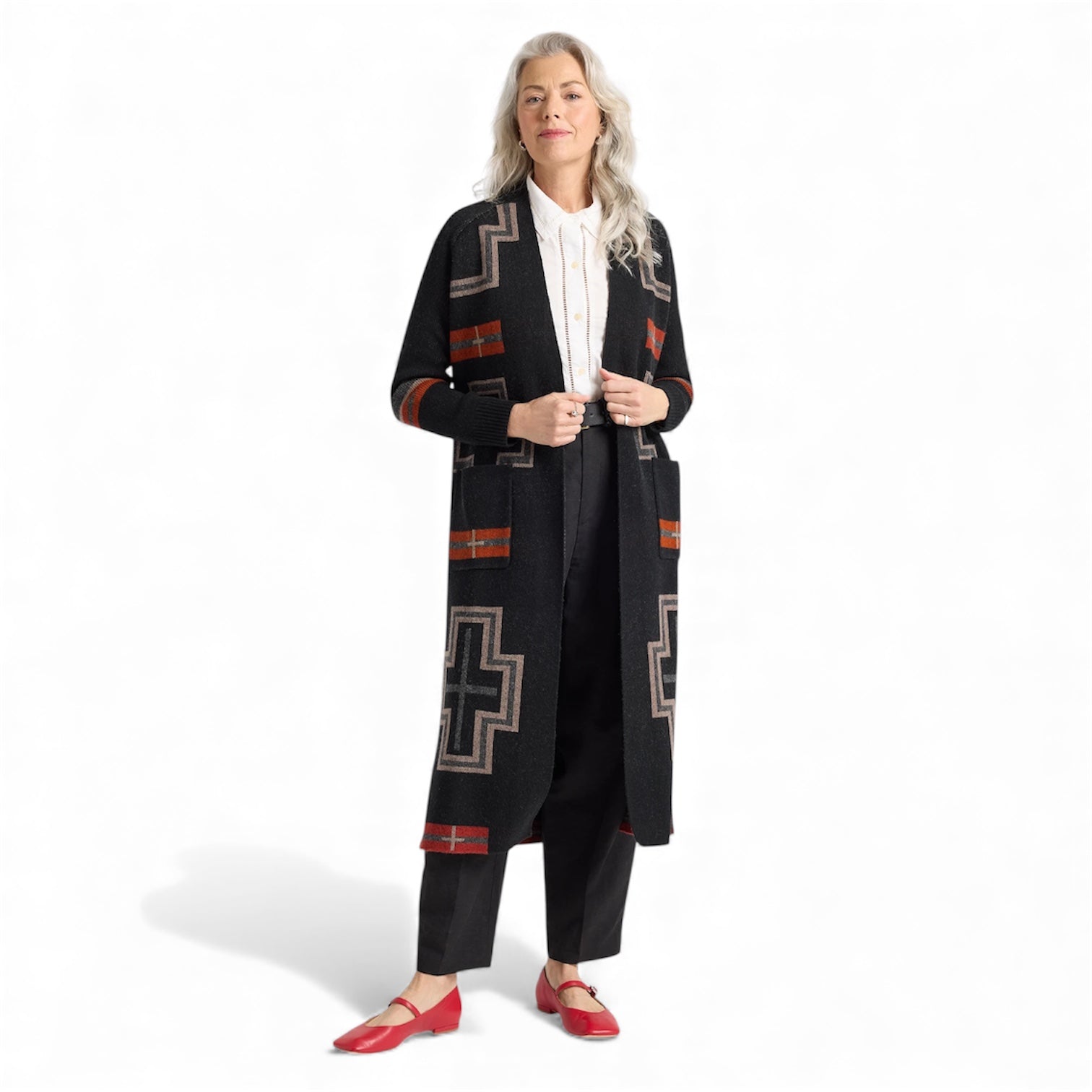 Pendleton | Lambswool Duster Sweater | Black/Red San Miguel