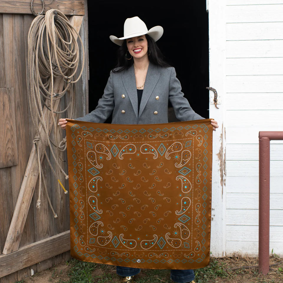 Pretty Paisley Silk Bandana 35" x 35" | Rust