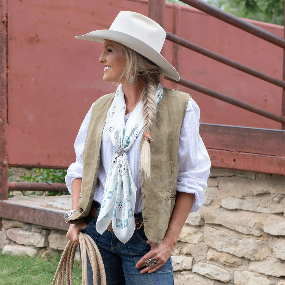 Pretty Paisley Silk Bandana 35" x 35" | White