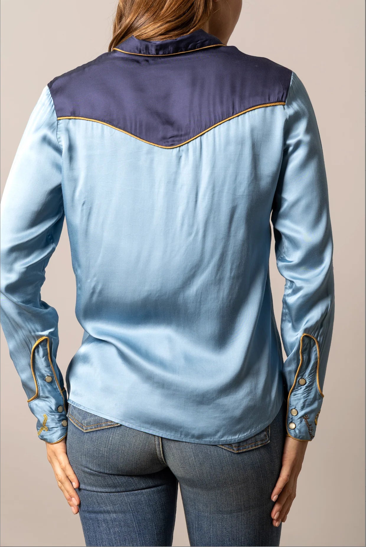 Kimes Ranch | Merada Embroidered Snap Blouse | Mid Blue