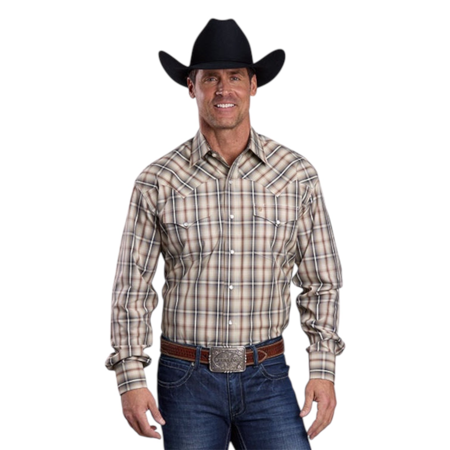 Stetson Classic Y/D Plaid W/Dobby Stitch Plaid Snap Shirt | Winter Wheat