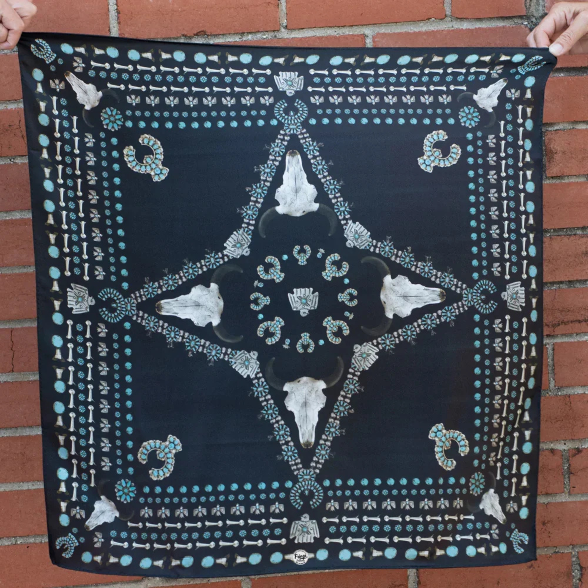 Squash Blossomed Black Wild Rag Scarf