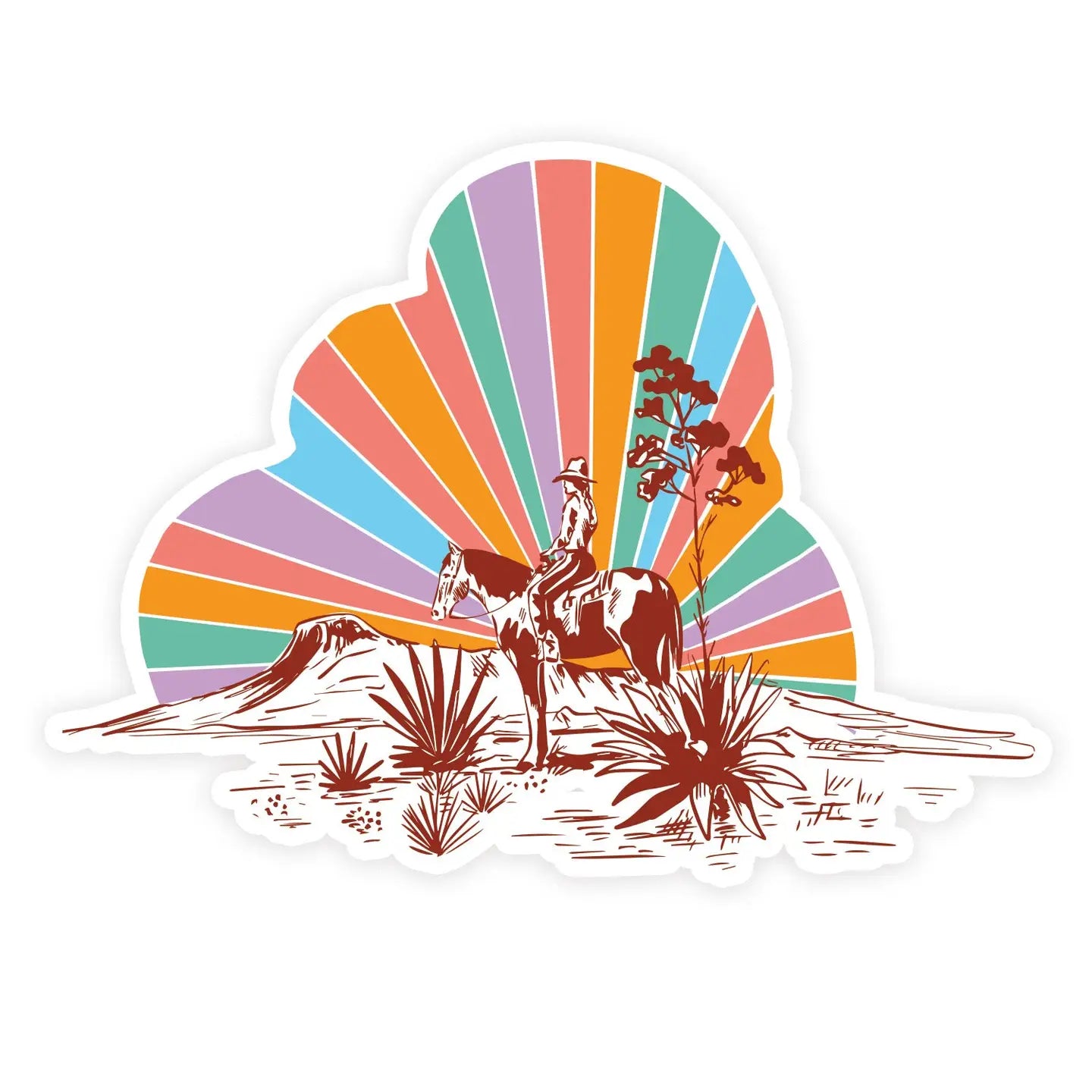 Rainbow Sunset Cowgirl Sticker
