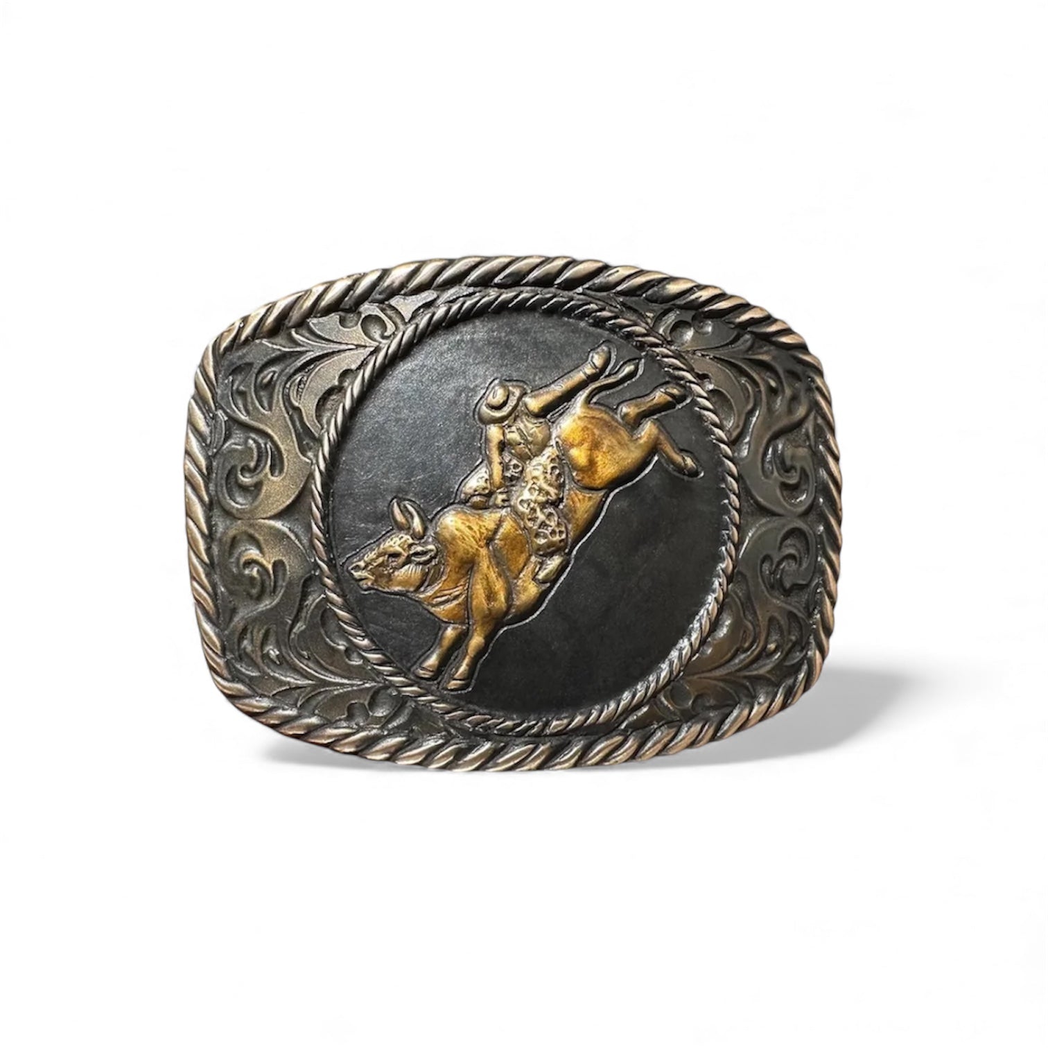Waterhorse Bronze | Bull Rider Bronze Belt Buckle | Black | Rectangle