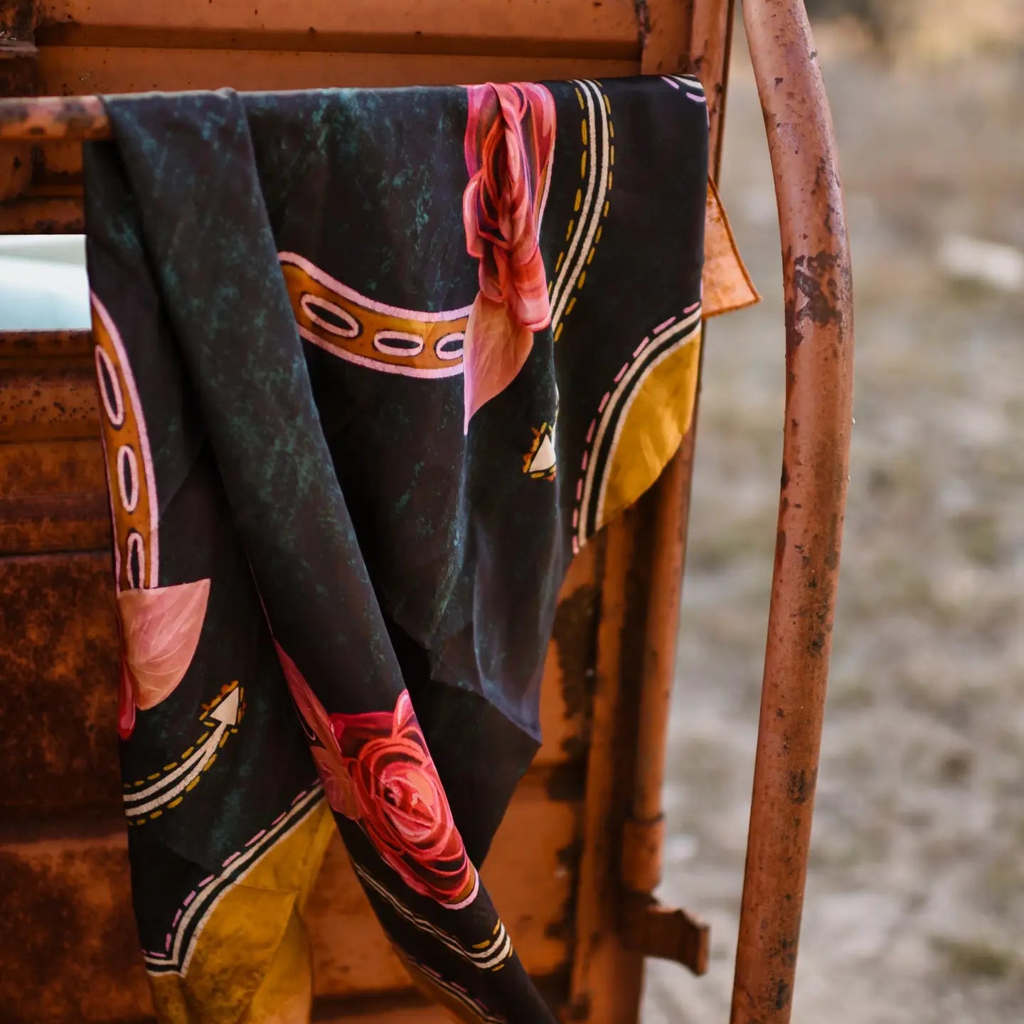 Rodeo Rose Silk Wild Rag Scarf | Midnight | 26 x 26