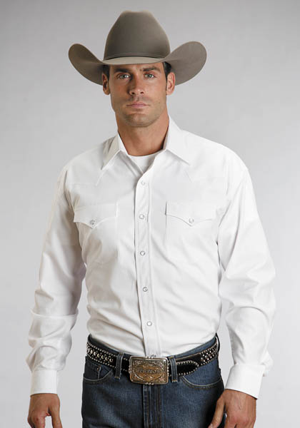 Stetson | Long Sleeve Pin Point Oxford Western Snap Shirt | White