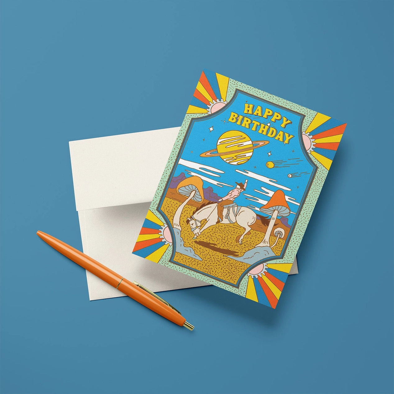 Retro Space Cowboy Birthday Greeting Card