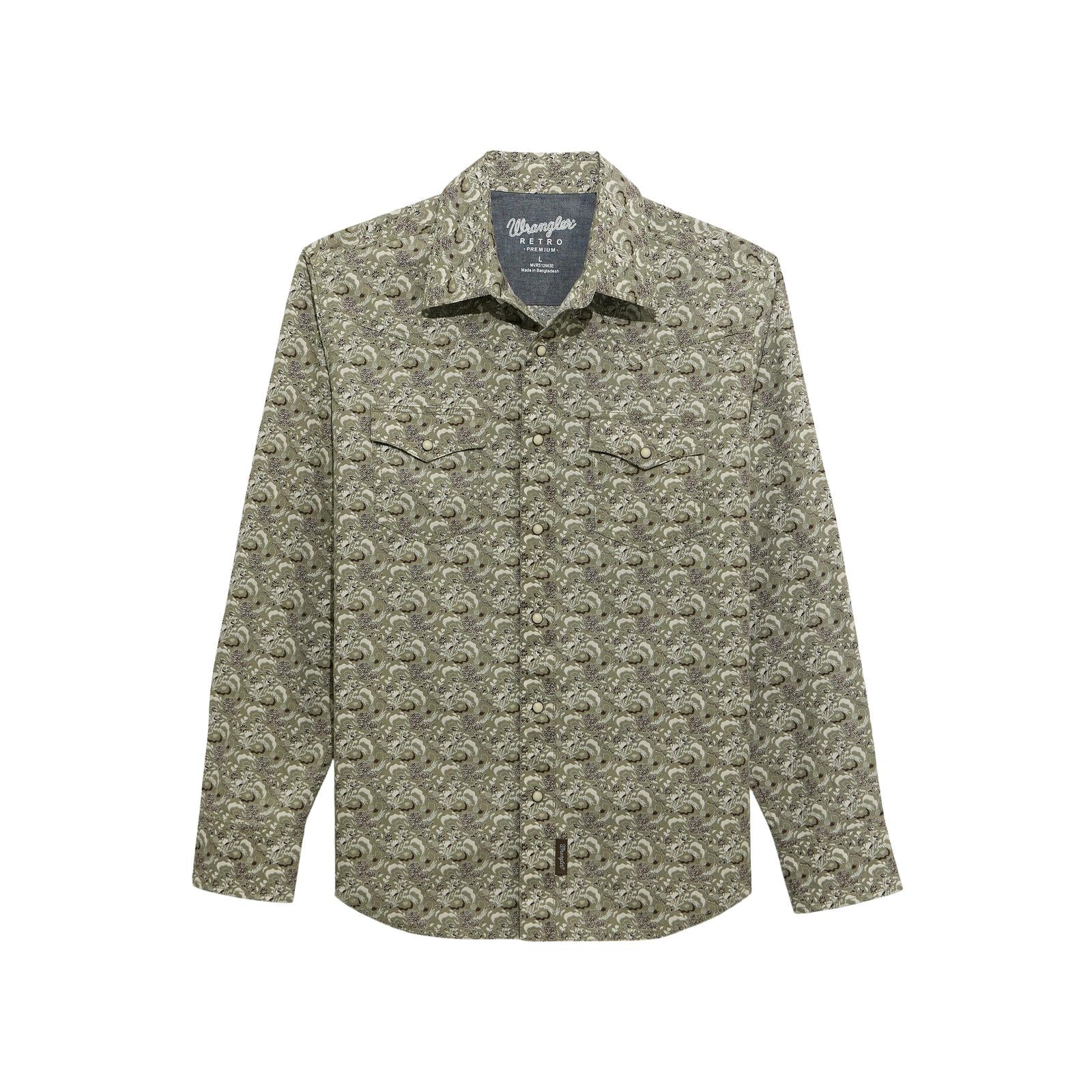Wrangler Retro | Premium Modern Fit Snap Shirt | Brown Print