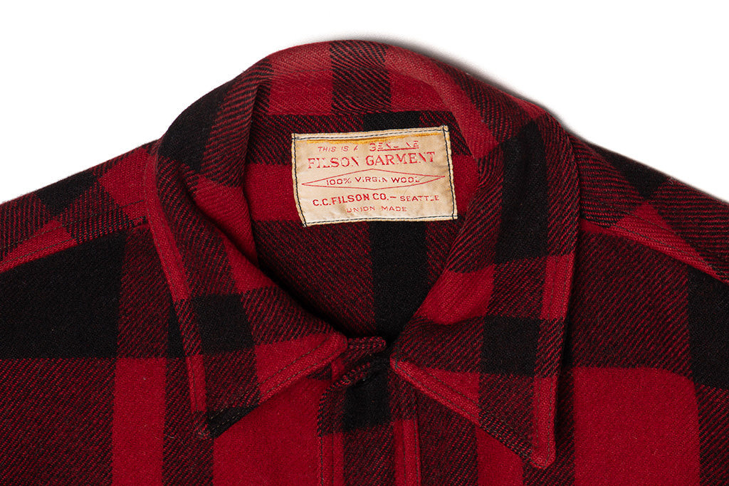Vintage Filson Men's Red & Black Buffalo Plaid Mackinaw Coat | 48