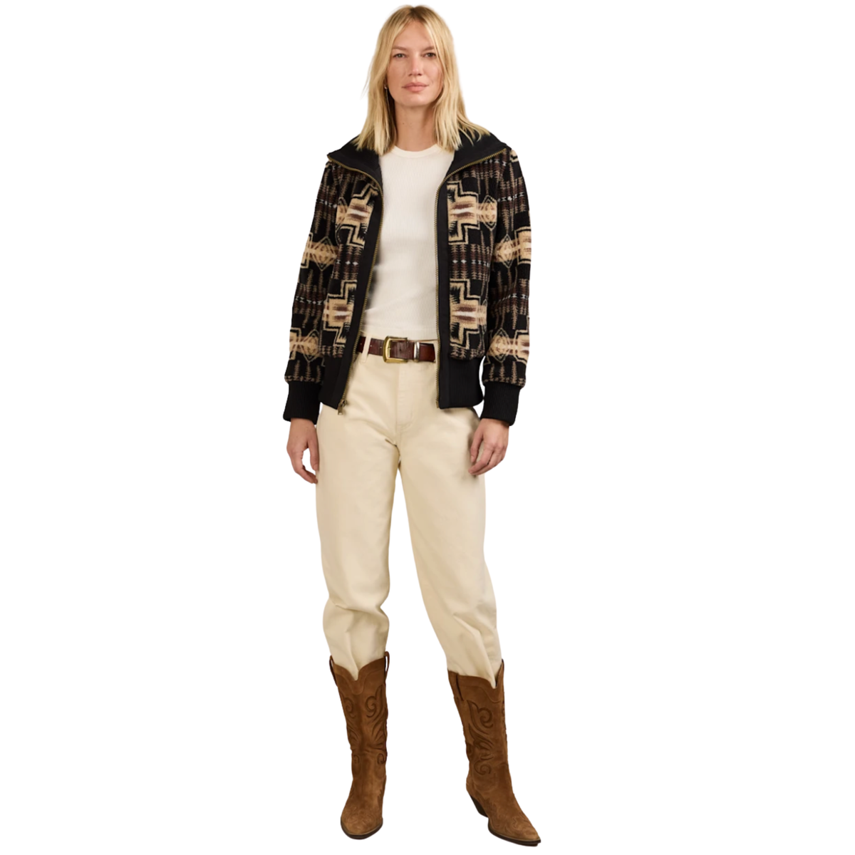 Foxglove Fleece Bomber In Black & Tan