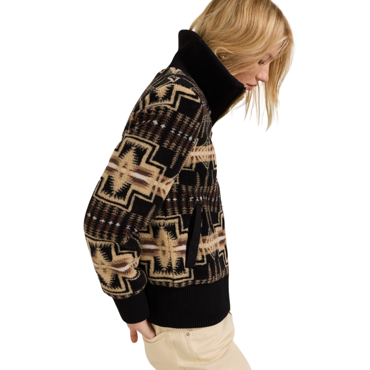 Foxglove Fleece Bomber In Black & Tan