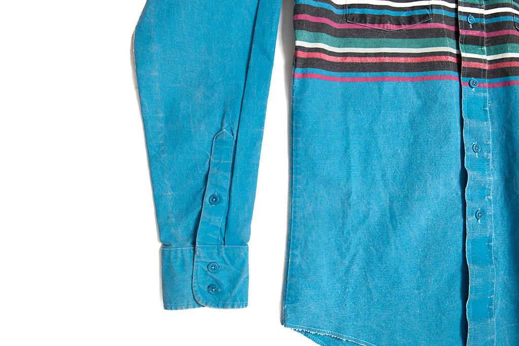 Vintage Wrangler Men's Teal Stripe Brushpopper Shirt | L