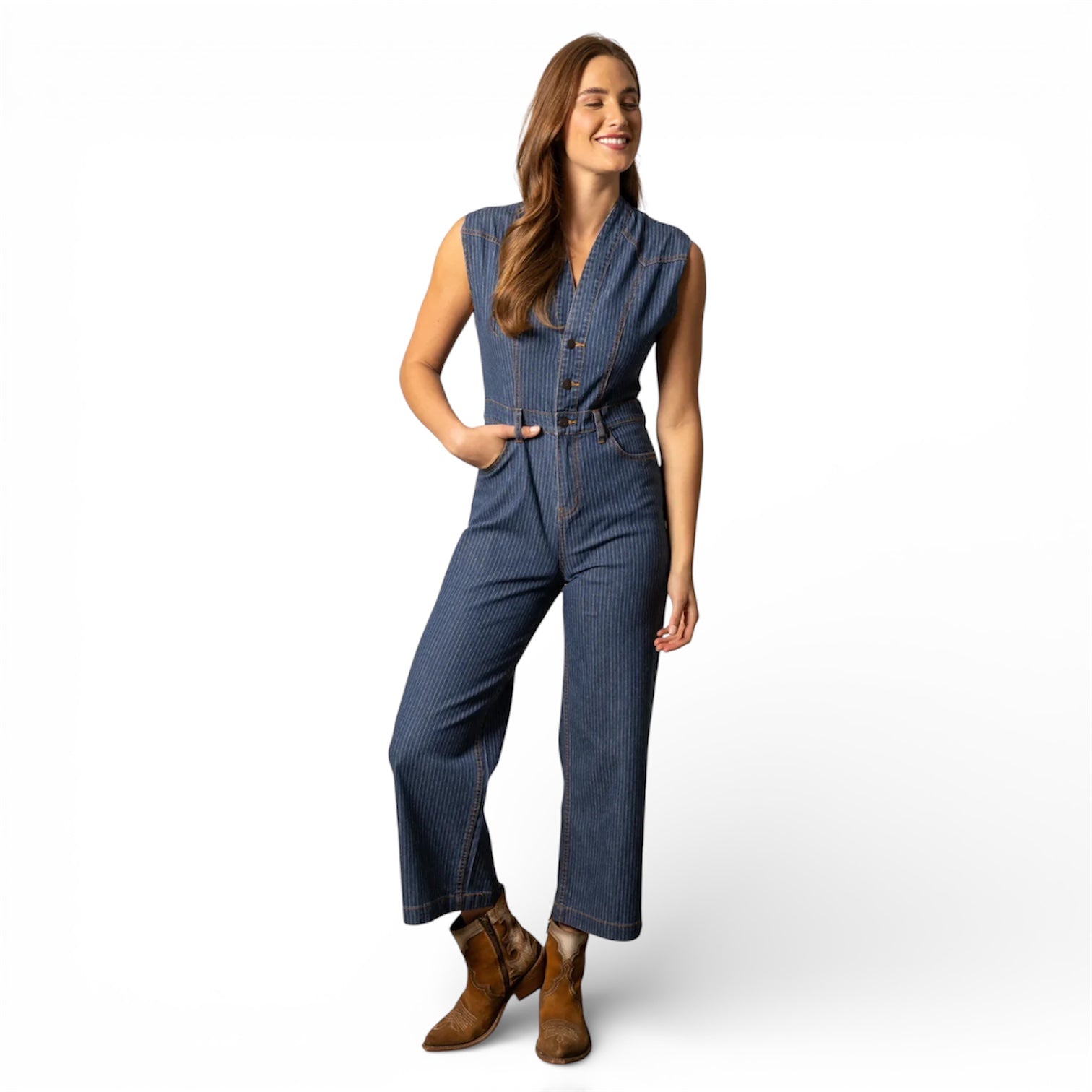 Kimes Ranch | Hadley Denim Jumpsuit | Mini Stripe