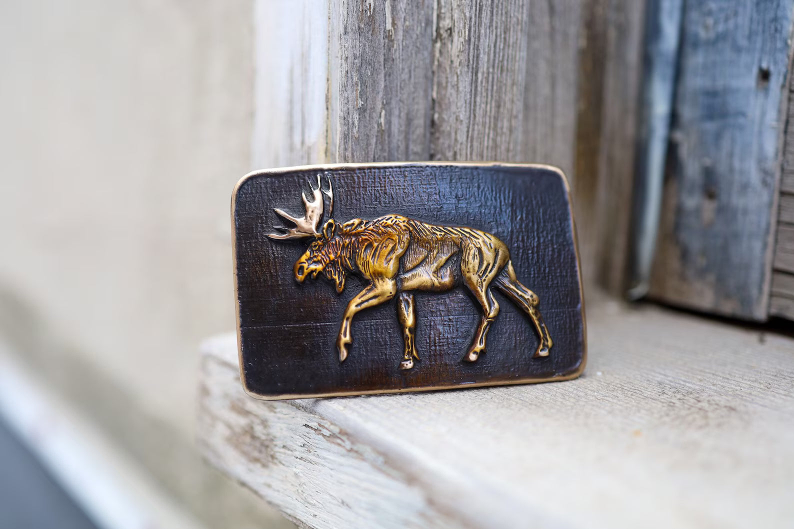 Moose Tracks Bronze Belt Buckle | Black | Rectangle