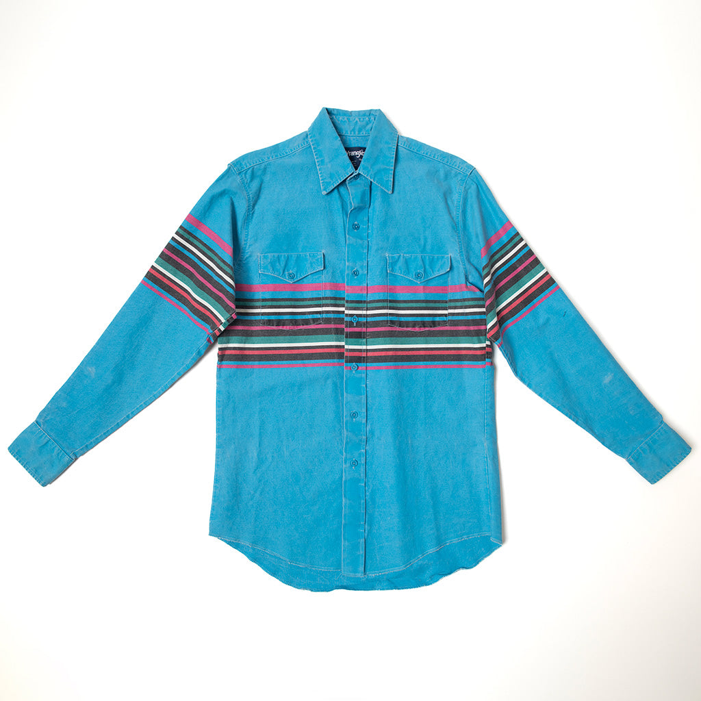 Vintage Wrangler Men's Teal Stripe Brushpopper Shirt | L