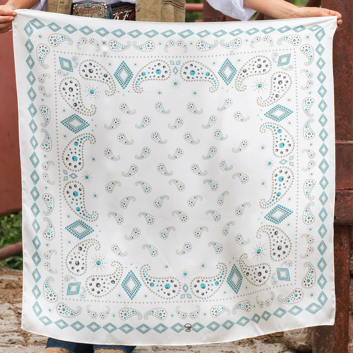 Pretty Paisley Silk Bandana 35" x 35" | White