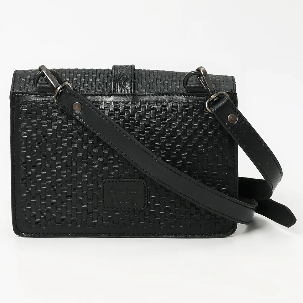 Tooled Black Leather Crossbody With Top Strap