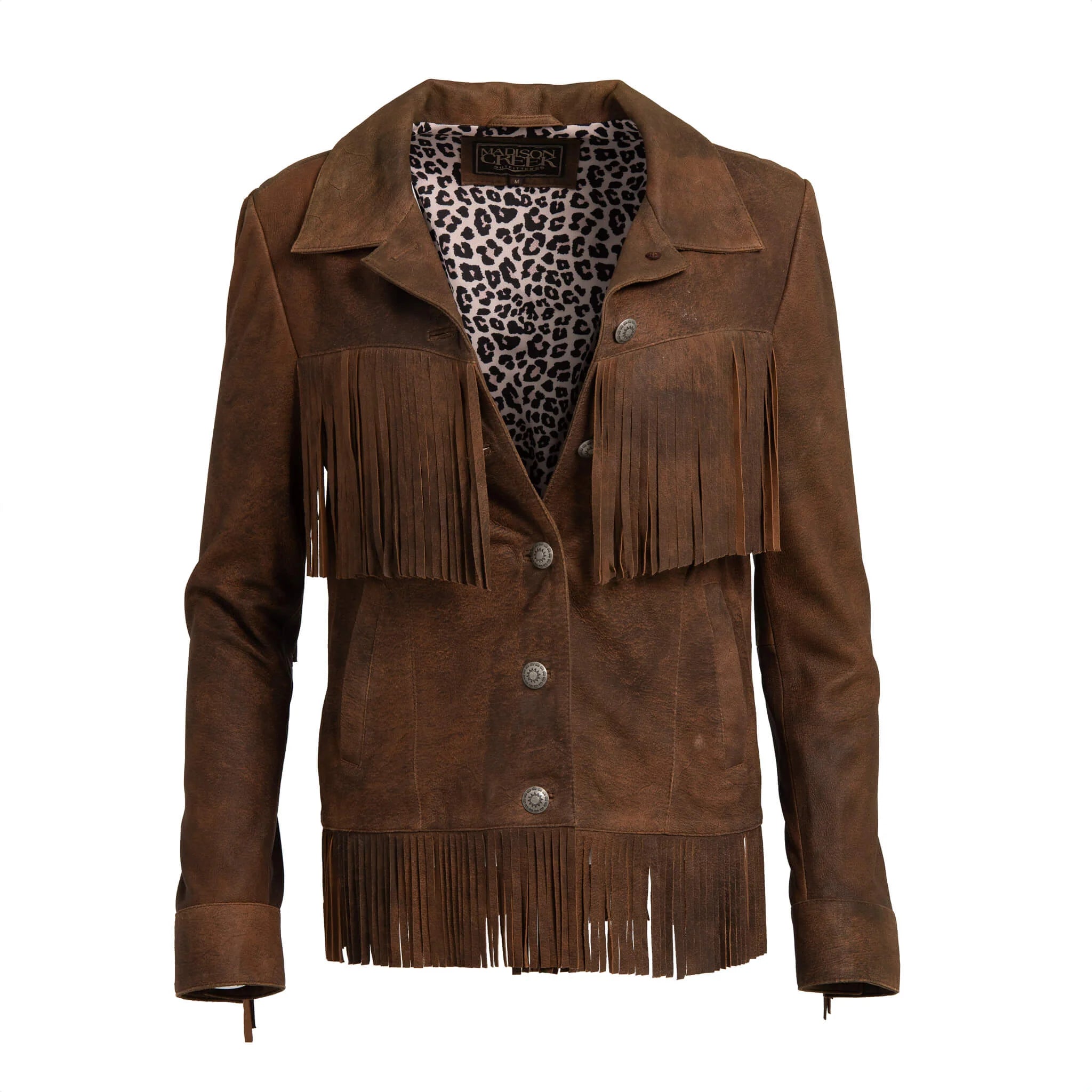 Madison Creek Outfitters | Lea Leather Fringe Jacket Brown