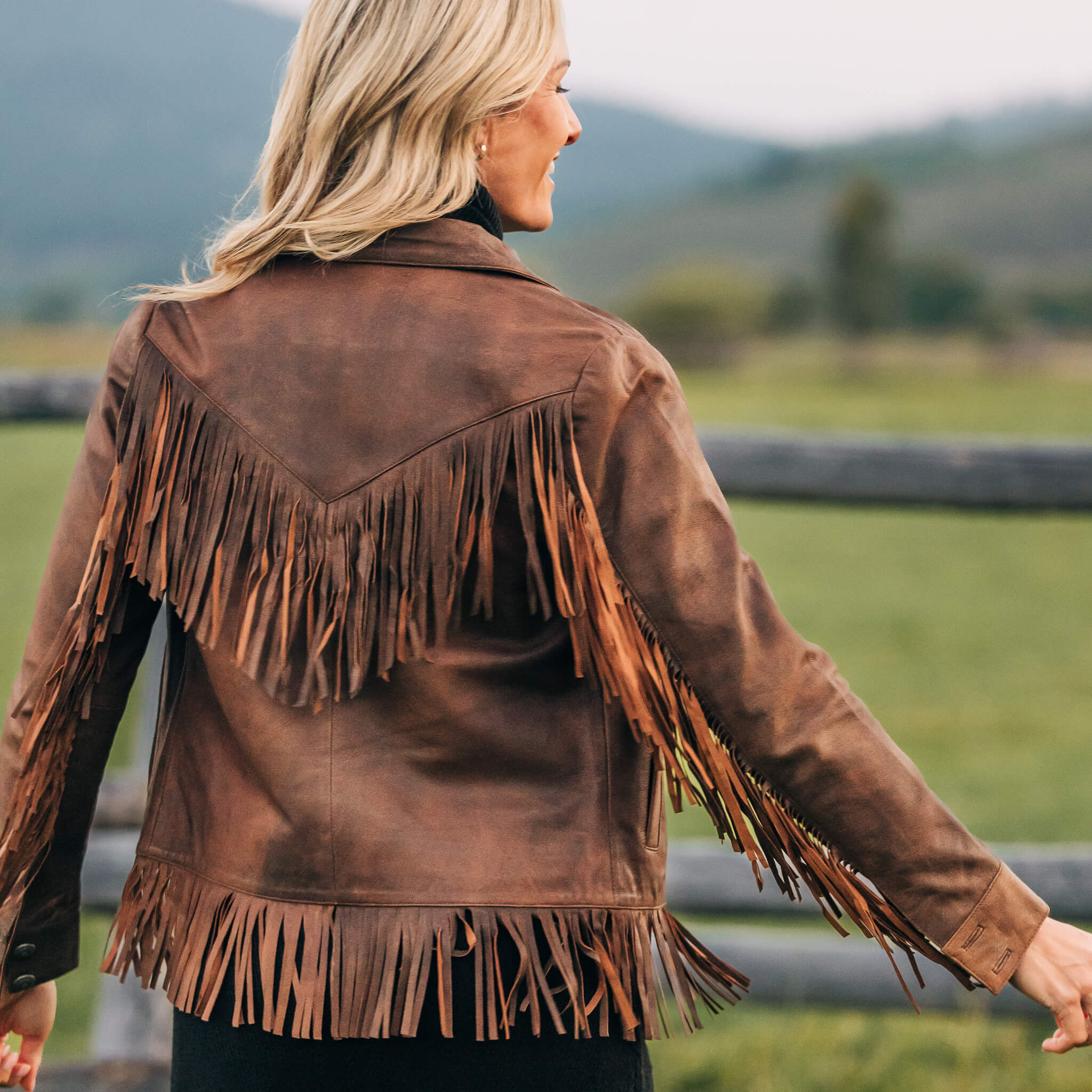 Madison Creek Outfitters | Lea Leather Fringe Jacket Brown