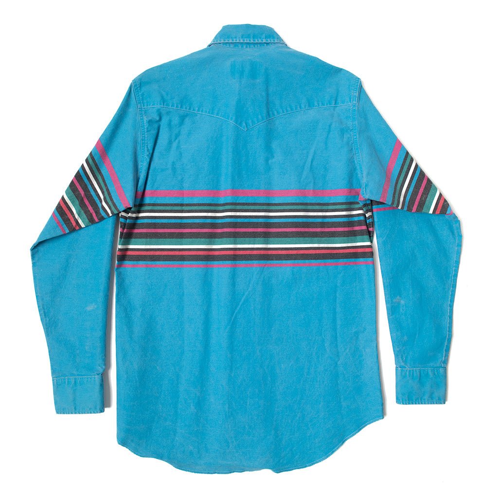 Vintage Wrangler Men's Teal Stripe Brushpopper Shirt | L