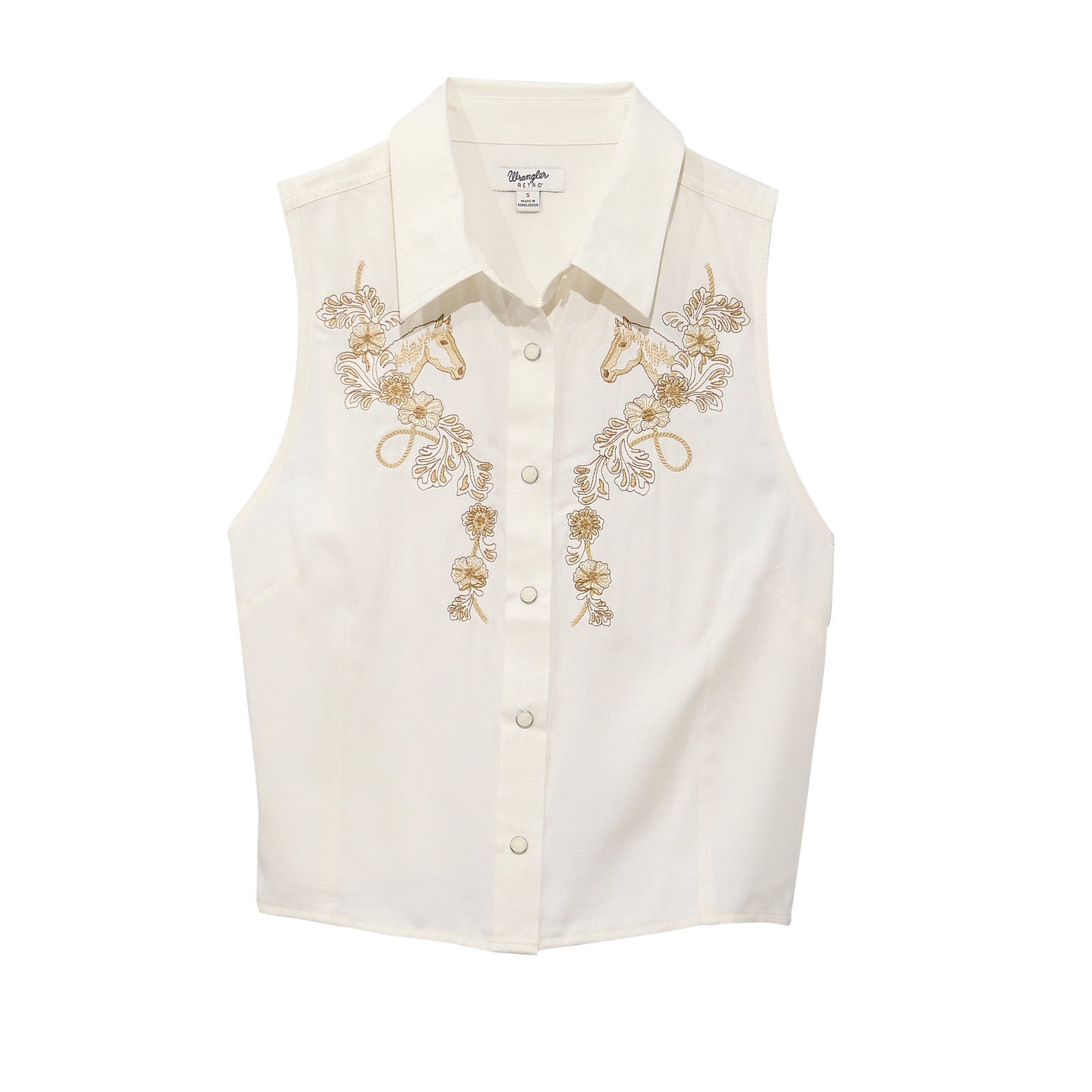 Wrangler Retro | Vintage Sleeveless Embroidered Snap Shirt | White