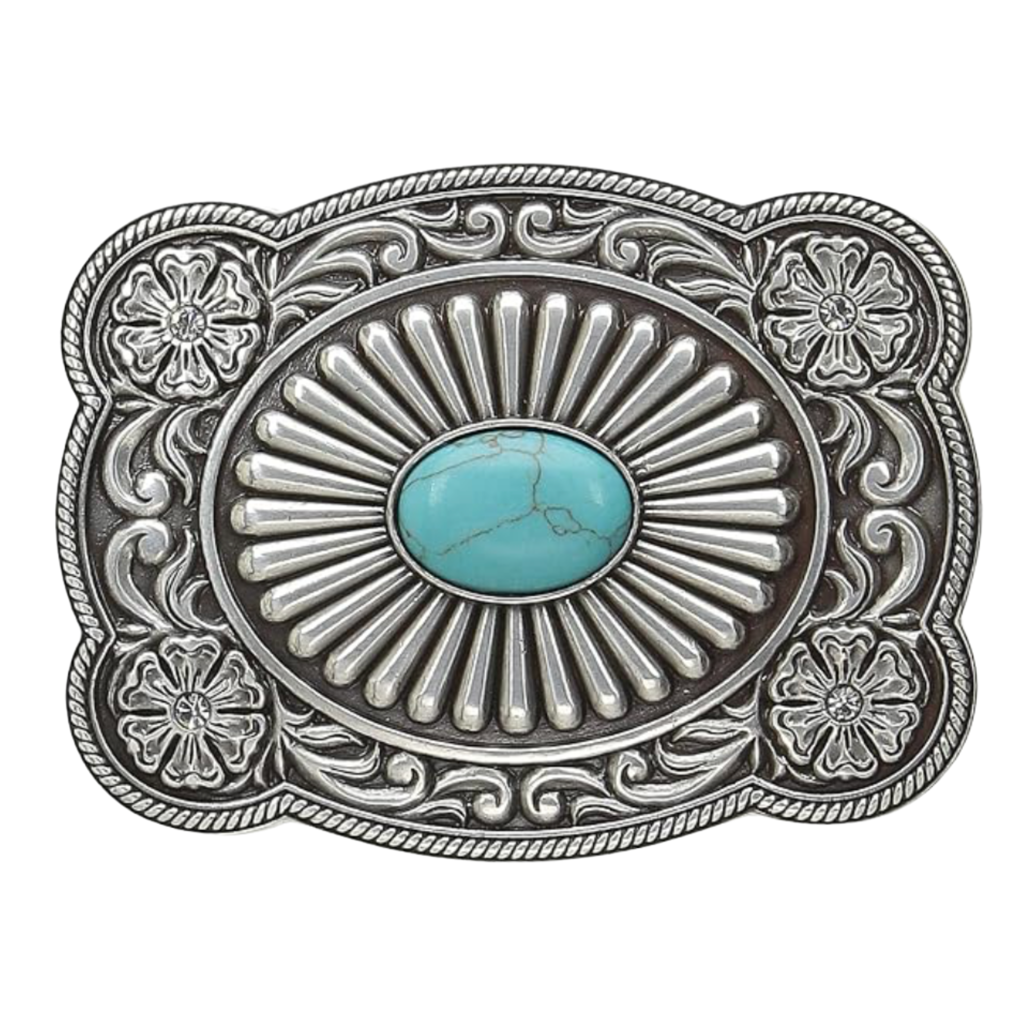 Western Rectangle Scalloped Edge &Turquoise Fan Belt Buckle
