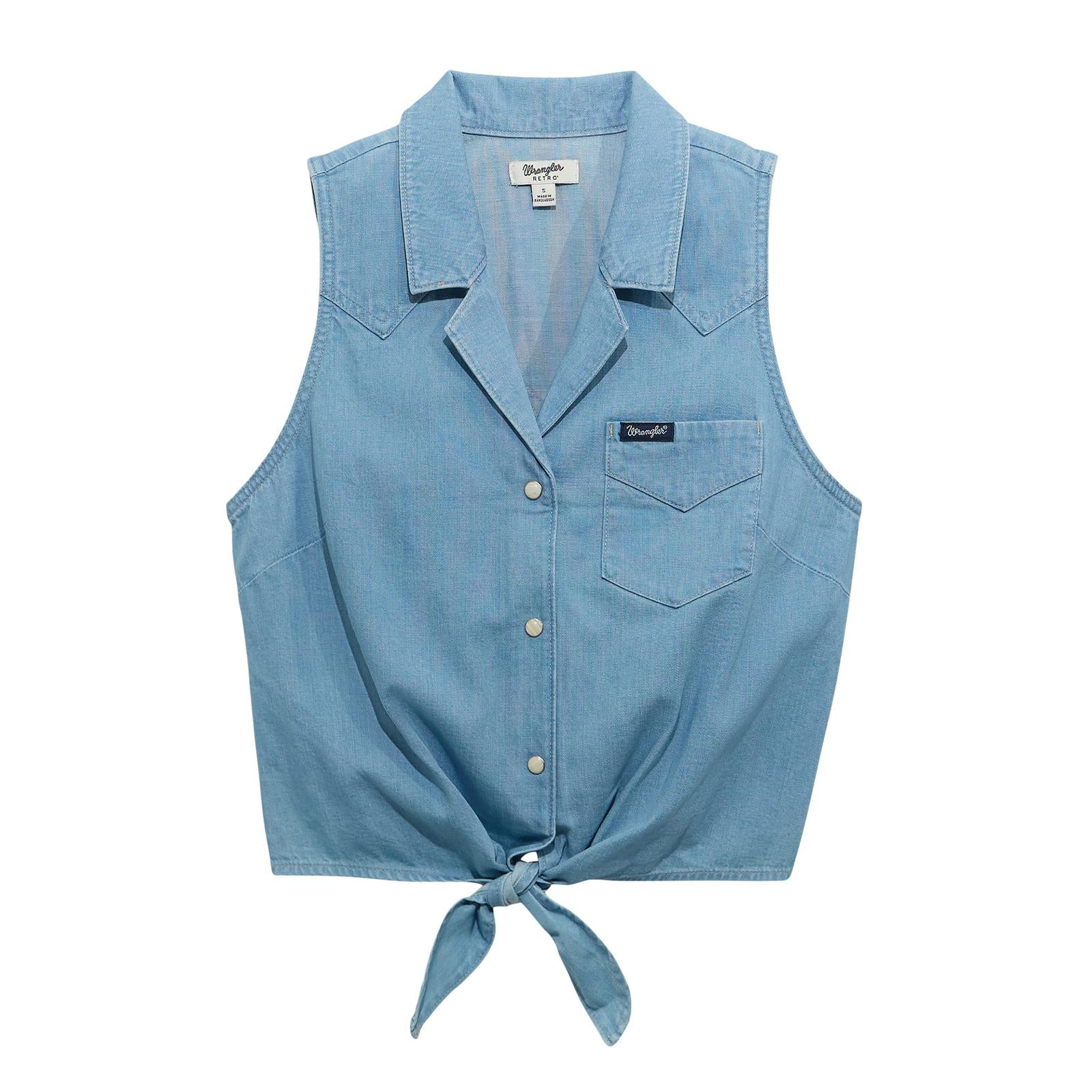 Wrangler Retro | Punchy Denim Front Tie Shirt | Light Denim