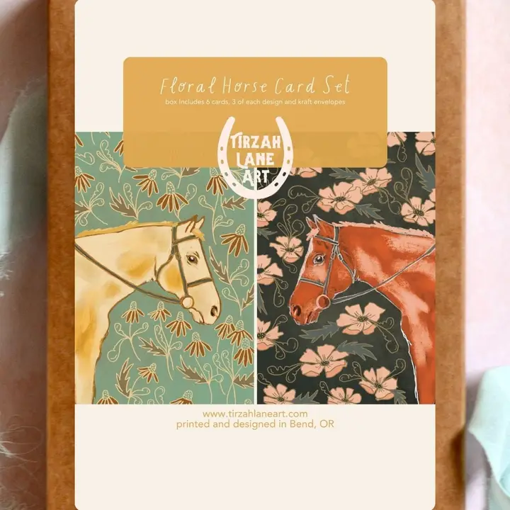 Western Sorrel and Palomino Horse Floral Duo Card Set