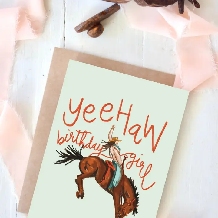 Yeehaw Birthday Girl Bucking Bronco Card