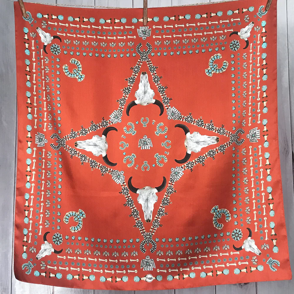 Squash Blossomed Silk Bandana 26" x 26" | Red